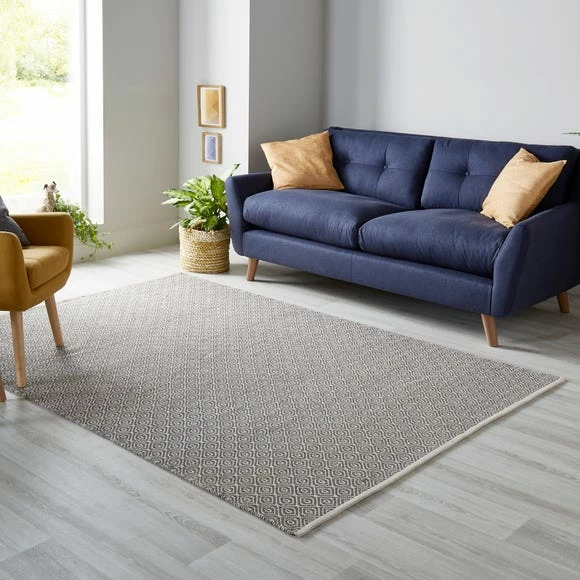 Dunelm Grey Diamond Geometric Weave Rug 4 Dunelm Grey Diamond Geometric Weave Rug - Image 2