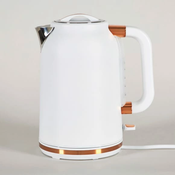 Dunelm 1.7L 3.kW Matt White & Copper Jug Kettle 4 Dunelm 1.7L 3.kW Matt White & Copper Jug Kettle - Image 2