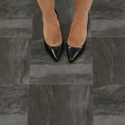 Raven Black Self Adhesive Floor Tiles 9 Raven Black Self Adhesive Floor Tiles -Modern Rugs Home 1000168326 alt02