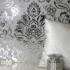 Fine Décor Wallpaper Platinum Damask Silver Vinyl Wallpaper -Modern Rugs Home 30677680