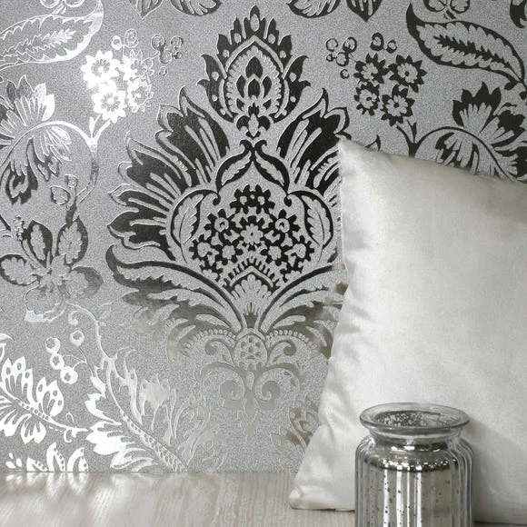 Fine Décor Wallpaper Platinum Damask Silver Vinyl Wallpaper 3 Fine Décor Wallpaper Platinum Damask Silver Vinyl Wallpaper
