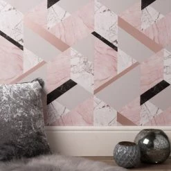 Fine Décor Wallpaper Marblesque Geo Pink Wallpaper