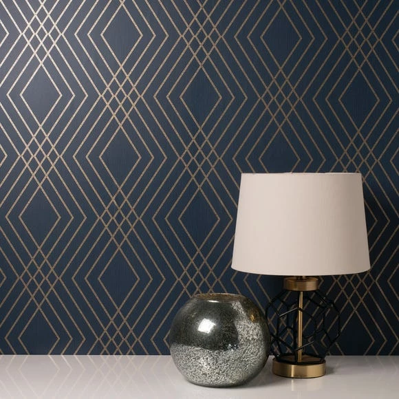 Fine Décor Wallpaper Shard Trellis Navy Wallpaper 3 Fine Décor Wallpaper Shard Trellis Navy Wallpaper