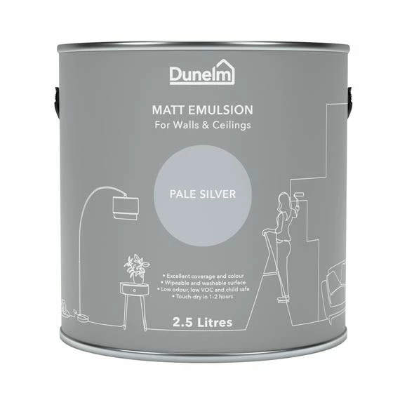 Dunelm Pale Silver Matt Emulsion Paint - 2.5L 4 Dunelm Pale Silver Matt Emulsion Paint - 2.5L - Image 2