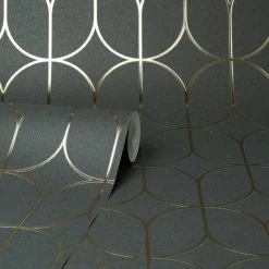 Fine Décor Wallpaper Platinum Rosco Trellis Charcoal Foil Wallpaper -Modern Rugs Home 30747094 alt02