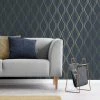 Platinum Rosco Foil Wave Navy Wallpaper 1 Platinum Rosco Foil Wave Navy Wallpaper -Modern Rugs Home 30756992