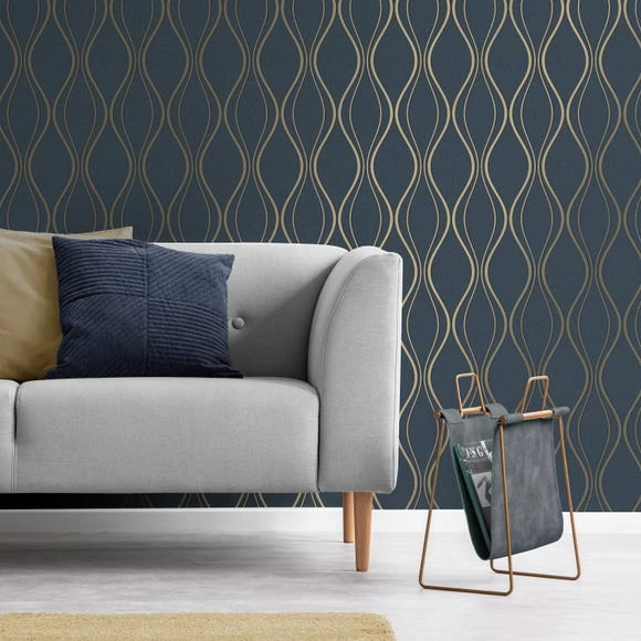 Platinum Rosco Foil Wave Navy Wallpaper 3 Platinum Rosco Foil Wave Navy Wallpaper