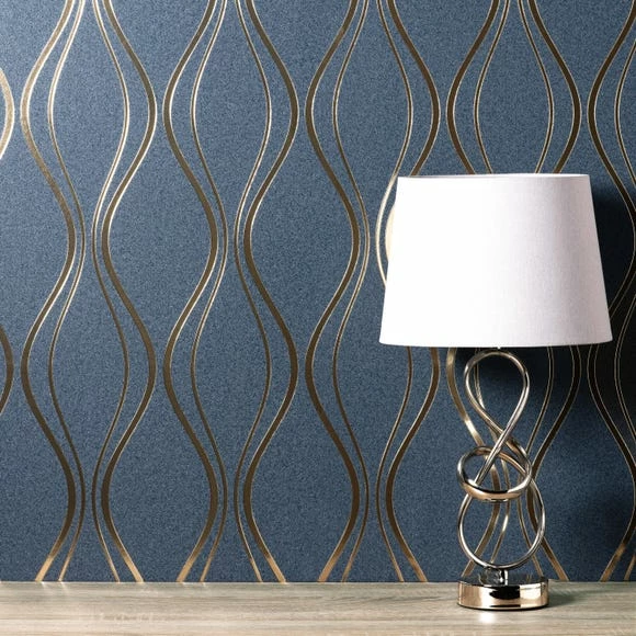 Platinum Rosco Foil Wave Navy Wallpaper 4 Platinum Rosco Foil Wave Navy Wallpaper - Image 2