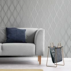 Platinum Rosco Foil Wave Silver Wallpaper