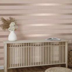 Platinum Rosco Foil Stripe Blush Wallpaper