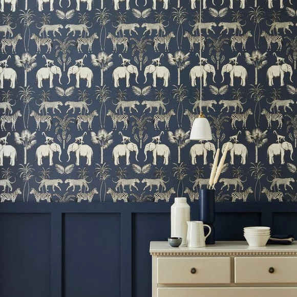 Dunelm Safari Walk Navy Wallpaper 3 Dunelm Safari Walk Navy Wallpaper