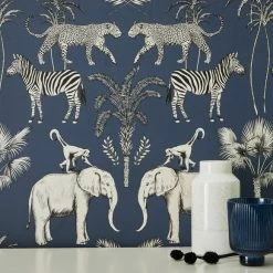 Dunelm Safari Walk Navy Wallpaper 11 Dunelm Safari Walk Navy Wallpaper -Modern Rugs Home 30770289 alt04