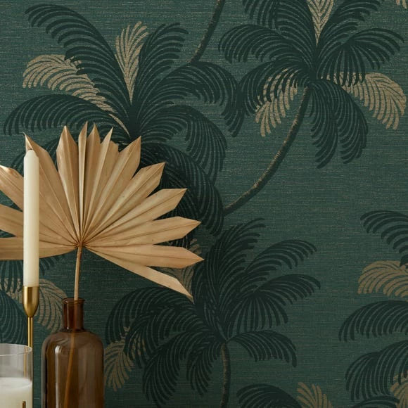 Dunelm Palm Print Emerald Green Wallpaper 6 Dunelm Palm Print Emerald Green Wallpaper - Image 4