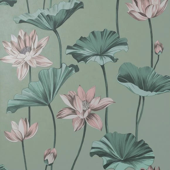Dunelm Waterlily Lilypad Wallpaper 4 Dunelm Waterlily Lilypad Wallpaper - Image 2