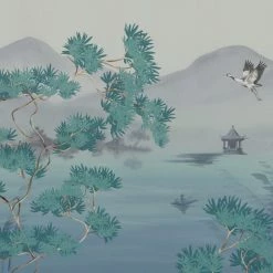 Dunelm Cranes Teal Mural -Modern Rugs Home 30776368 alt01