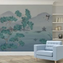 Dunelm Cranes Teal Mural -Modern Rugs Home 30776368 alt02
