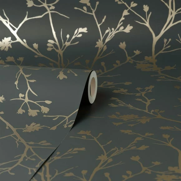 Dunelm Sprigs Raven And Gold Wallpaper 4 Dunelm Sprigs Raven And Gold Wallpaper - Image 2