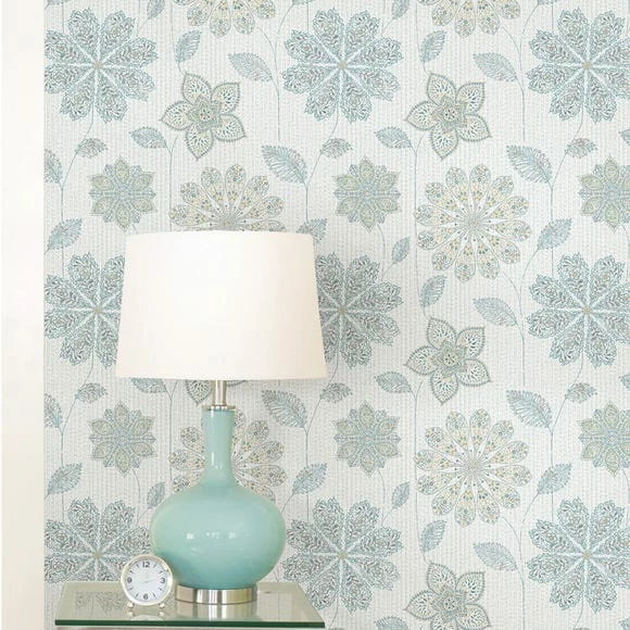 NuWallpaper Gypsy Floral Blue Self Adhesive Wallpaper 3 NuWallpaper Gypsy Floral Blue Self Adhesive Wallpaper