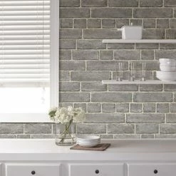 NuWallpaper Brick Facade Grey Self Adhesive Wallpaper