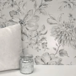 Crown Wallpaper Lucia Silver Floral Wallpaper