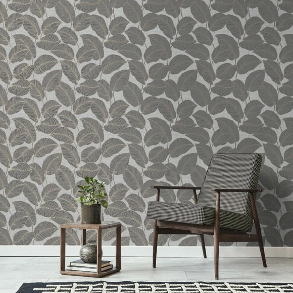 Fine Décor Wallpaper Larson Leaf Charcoal Wallpaper 3 Fine Décor Wallpaper Larson Leaf Charcoal Wallpaper