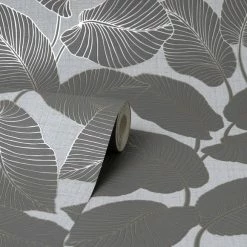 Fine Décor Wallpaper Larson Leaf Charcoal Wallpaper 10 Fine Décor Wallpaper Larson Leaf Charcoal Wallpaper -Modern Rugs Home 30782528 alt03