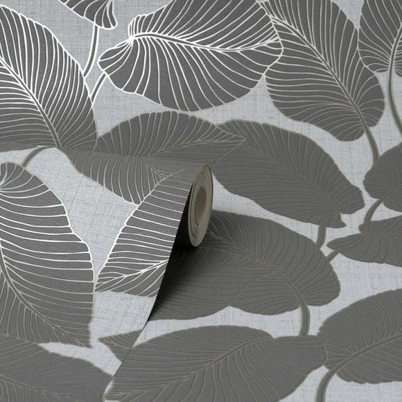 Fine Décor Wallpaper Larson Leaf Charcoal Wallpaper 6 Fine Décor Wallpaper Larson Leaf Charcoal Wallpaper - Image 4