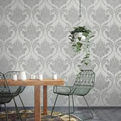 Crown Wallpaper Zahra Silver And Grey Wallpaper