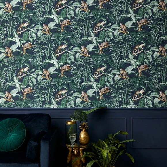 Dunelm Jungle Luxe Navy Wallpaper 2 Dunelm Jungle Luxe Navy Wallpaper