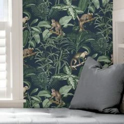 NuWallpaper Nu Wall Self Adhesive Jungle Luxe Navy Wallpaper 12 NuWallpaper Nu Wall Self Adhesive Jungle Luxe Navy Wallpaper -Modern Rugs Home 30782986 alt04