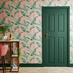 Dunelm Banana Leaf Pink Wallpaper
