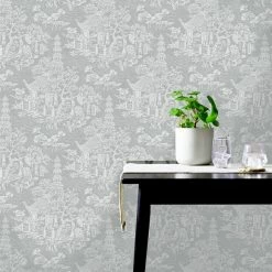 Dunelm Archive Pagoda Grey Wallpaper