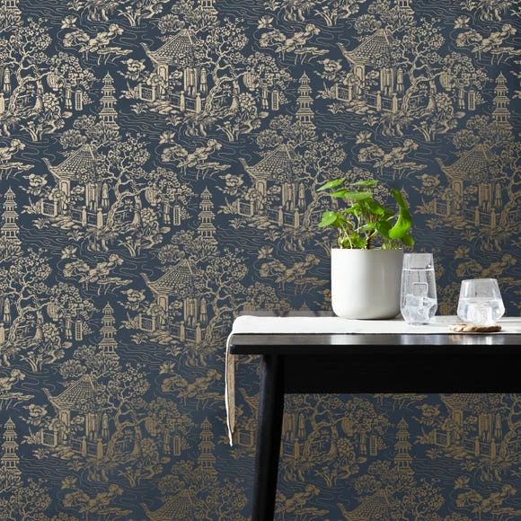 Dunelm Archive Pagoda Navy Wallpaper 3 Dunelm Archive Pagoda Navy Wallpaper