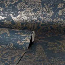 Dunelm Archive Pagoda Navy Wallpaper 7 Dunelm Archive Pagoda Navy Wallpaper -Modern Rugs Home 30783061 alt02