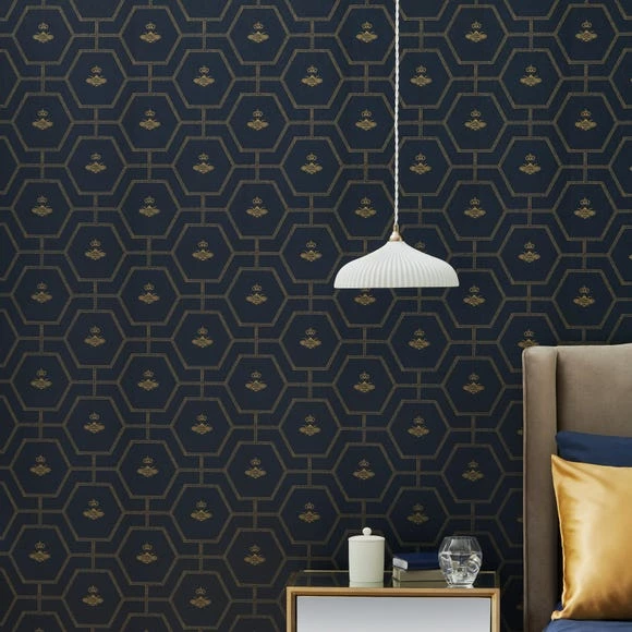 Dorma Heritage Bee Navy Wallpaper 3 Dorma Heritage Bee Navy Wallpaper