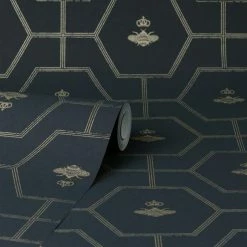 Dorma Heritage Bee Navy Wallpaper 9 Dorma Heritage Bee Navy Wallpaper -Modern Rugs Home 30783078 alt02