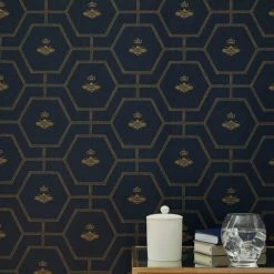 Dorma Heritage Bee Navy Wallpaper 11 Dorma Heritage Bee Navy Wallpaper -Modern Rugs Home 30783078 alt04