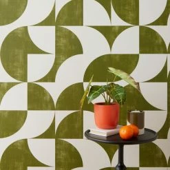 Elements Retro Geo Olive Wallpaper 10 Elements Retro Geo Olive Wallpaper -Modern Rugs Home 30783101 alt03
