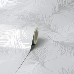 Dunelm Feather Silver Wallpaper
