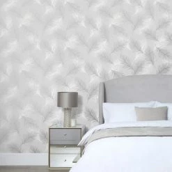 Dunelm Feather Silver Wallpaper 7 Dunelm Feather Silver Wallpaper -Modern Rugs Home 30783104 alt02