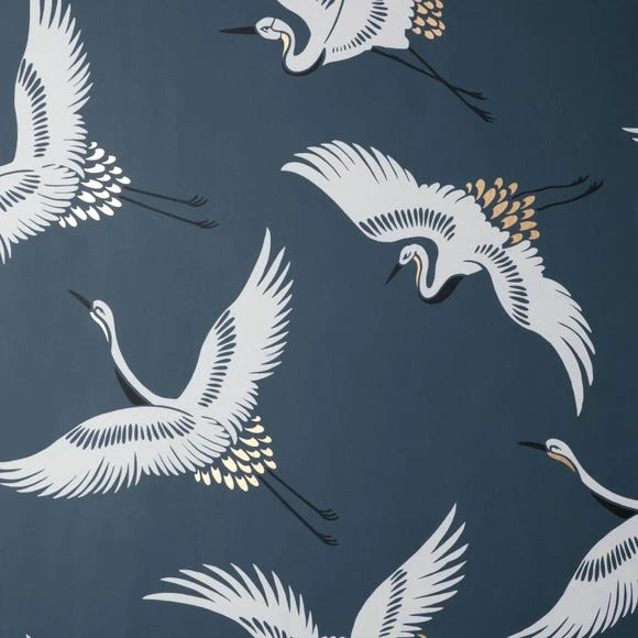 Dunelm Flying Cranes Navy Wallpaper 4 Dunelm Flying Cranes Navy Wallpaper - Image 2