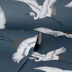 Dunelm Flying Cranes Navy Wallpaper 7 Dunelm Flying Cranes Navy Wallpaper -Modern Rugs Home 30783156 alt02