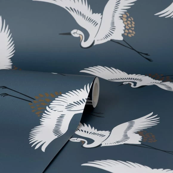 Dunelm Flying Cranes Navy Wallpaper 5 Dunelm Flying Cranes Navy Wallpaper - Image 3