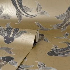 Dunelm Decorative Fish Gold Wallpaper 7 Dunelm Decorative Fish Gold Wallpaper -Modern Rugs Home 30783159 alt02