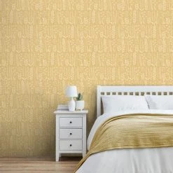 Dunelm Modern Leaf Ochre Wallpaper
